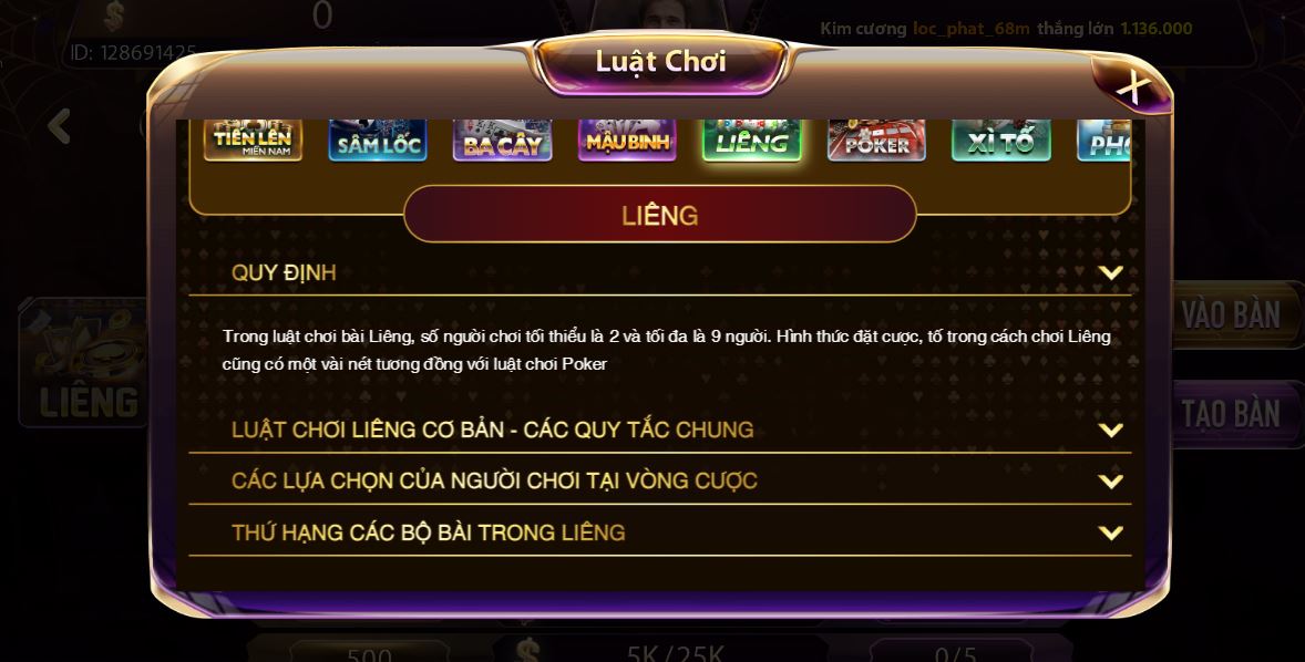 Những thuật ngữ trong game bài liêng Sunwin